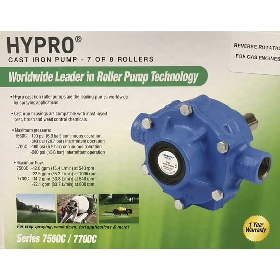 Hypro Cast Iron 8 Roller Pump Up to 22.5 GPM ,Clockwise Rotation, 3/4" NPT Inlet and Outlet- 7560C-R