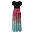 thumbnail image 4 of WEANT Women's Cocktail Dresses Wedding Guest Dresses for Women 2024 Crewneck Summer Dresses Floral Dresses for Girls Short Sleeve Maxi Dress Floral Formal Dresses Hot Pink S, 4 of 5
