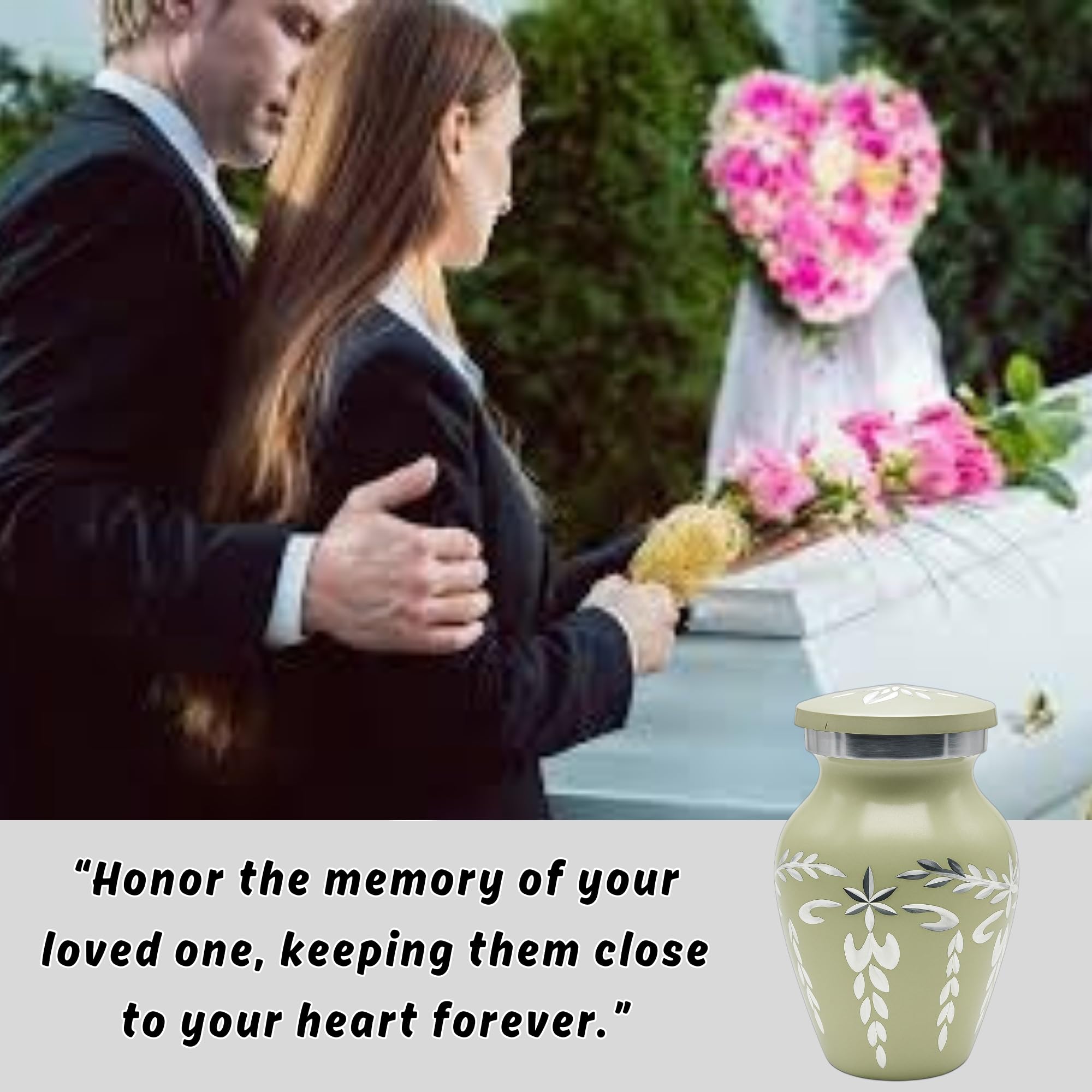 Nova Niche Off-White Bloom Metal Keepsake Cremation Urn with Handmade Floral Design Keepsake for Human Ashes with Velvet Box (3 in.)