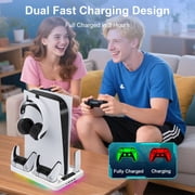 Pecham Vertical Cooling Fan Stand Fit for PS5/PS5 Slim Console, Fast Charging Station with Dual Controller Charger, Headset Holder, 3 USB Ports, Charging Stand for PS5 Slim Disc/Digital - White