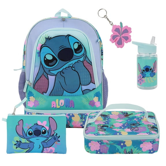Disney Stitch Colorful Flower Print 5-Piece Backpack Set