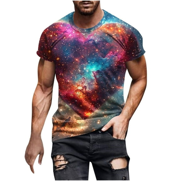 Men Dress Shirt Sale Men's Round Neck Tops Short Sleeve Starry Sky Print Lightweight and Soft for Everyday Wear