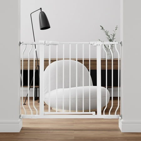 EDX 30" Height Walk Through Dog Gate, Pressure Mounted with Auto-Close and Hold-Open Features, Fits 29.1–43.3 Inch Openings, White