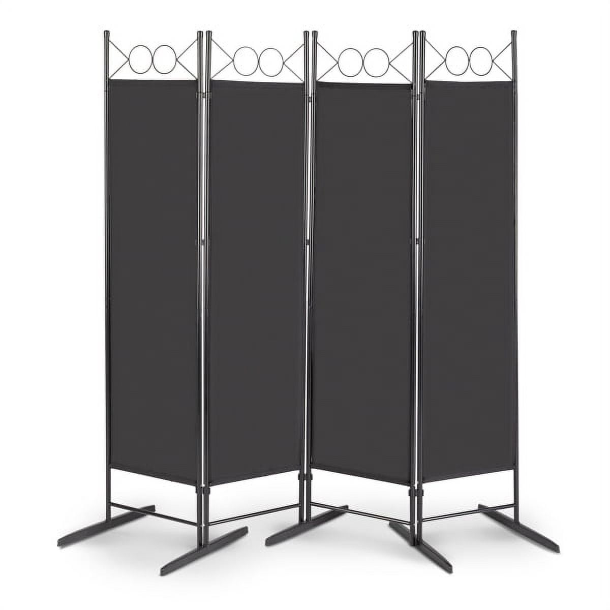 5.74Ft Foldable Screen, 4-Fold Top With Shape 160g Polyester Cloth Plastic Feet Carbon Steel Frame, Black