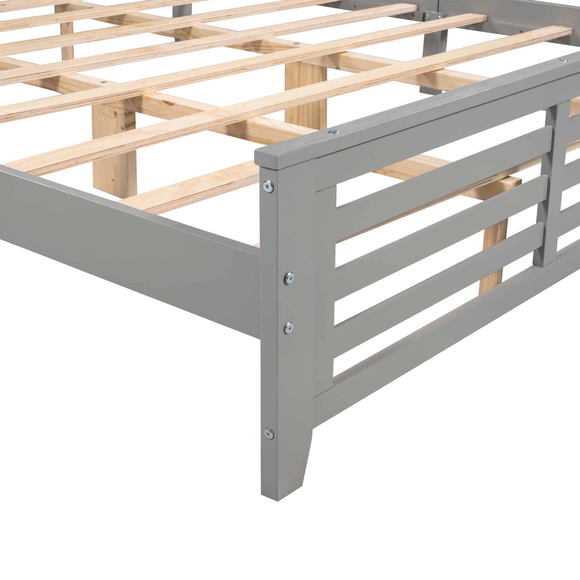 EUROCO King Size Wood Platform Bed with Slatted Shaped Headboard & Footboard, Gray