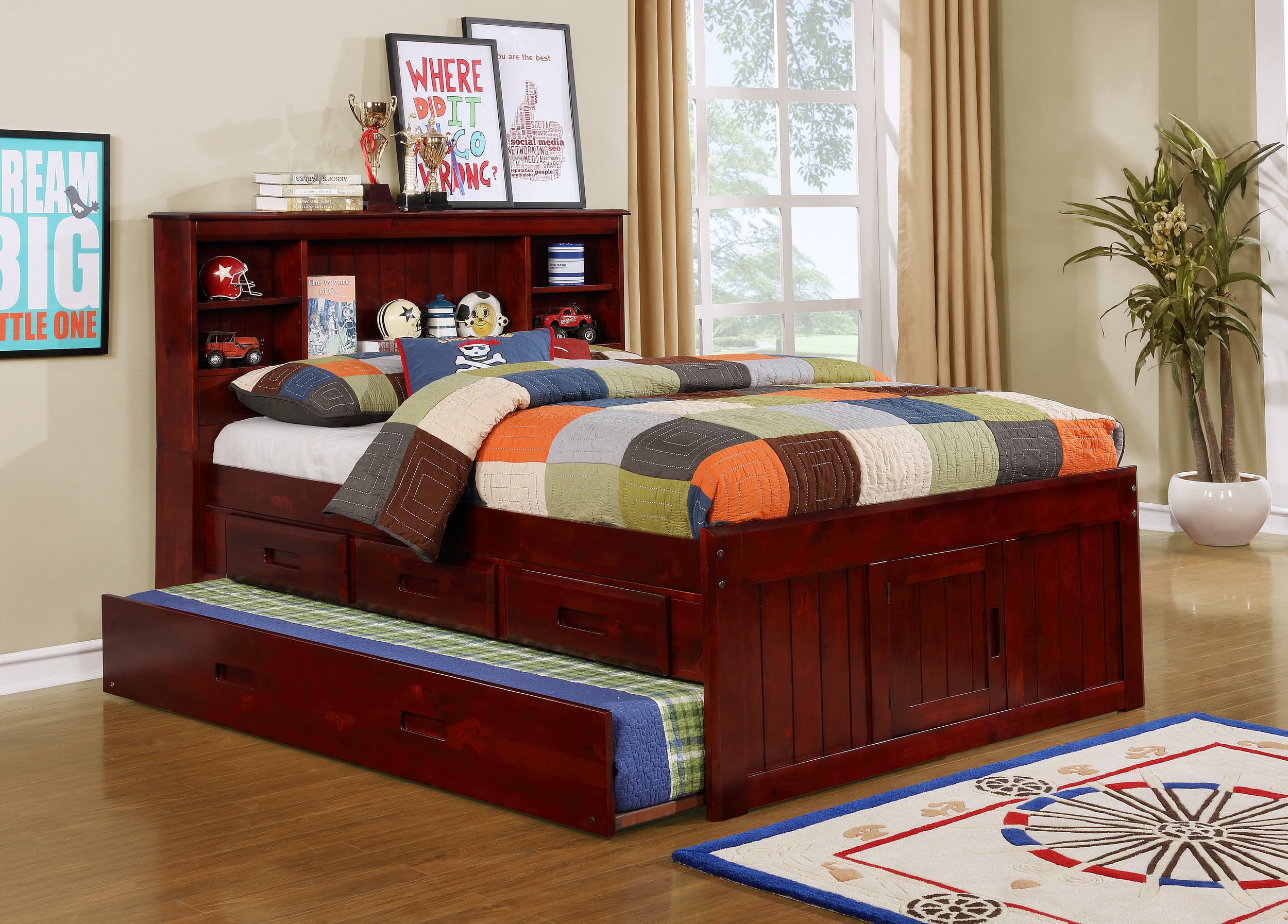 American Furniture Classics Solid Pine Full Captains Bookcase Bed with