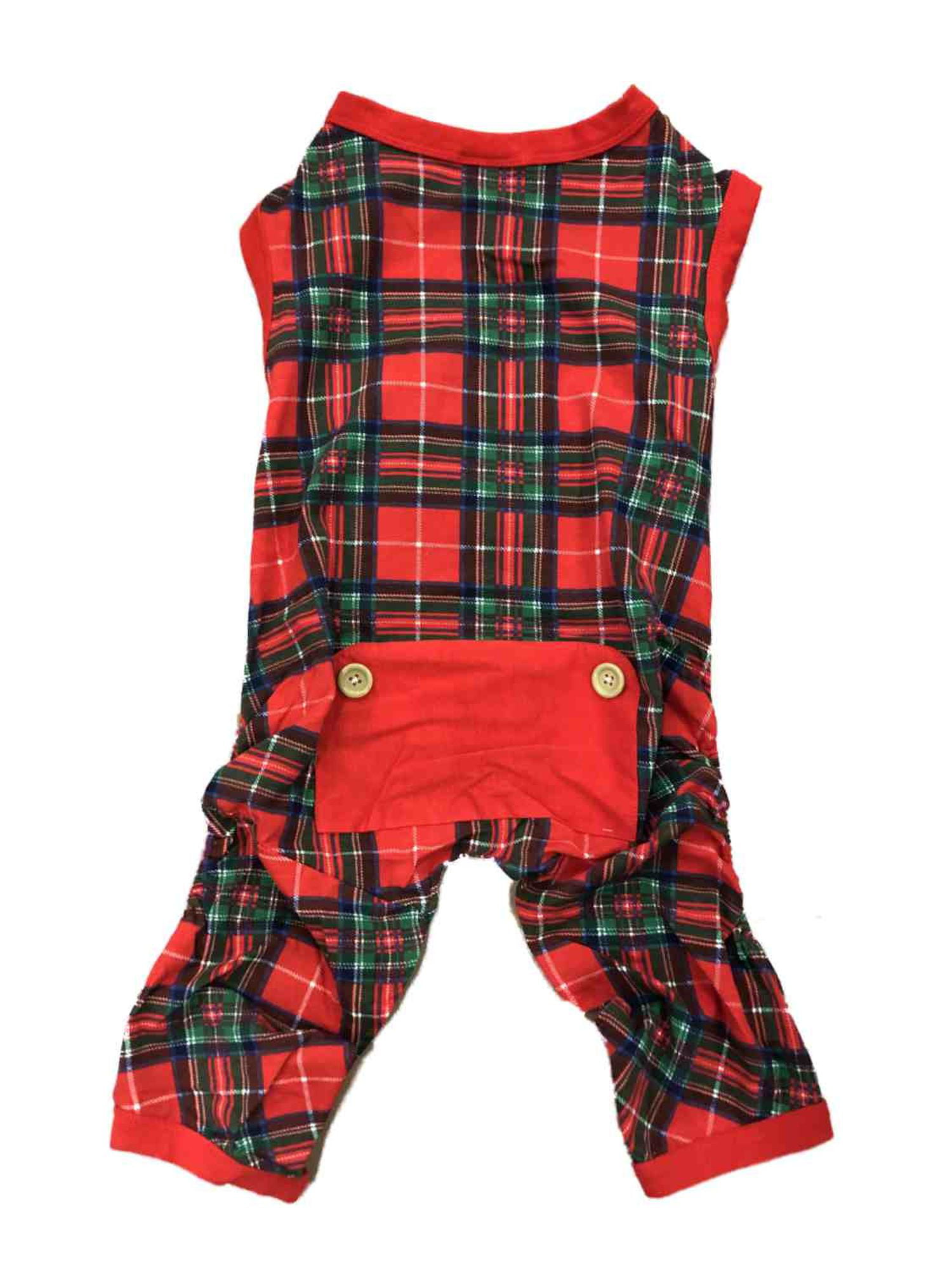 Red Plaid Buttons Christmas Holiday Dog Pajamas Pet Costume Outfit Medium - 0 ...