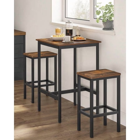 VASAGLE Bar Table And Chairs Set, Square Bar Table With 2 Bar Stools, Dining Pub Bar Table Set For 2, Space Saving For Kitchen Breakfast, Living Room, Party Room, Rustic Brown And Black