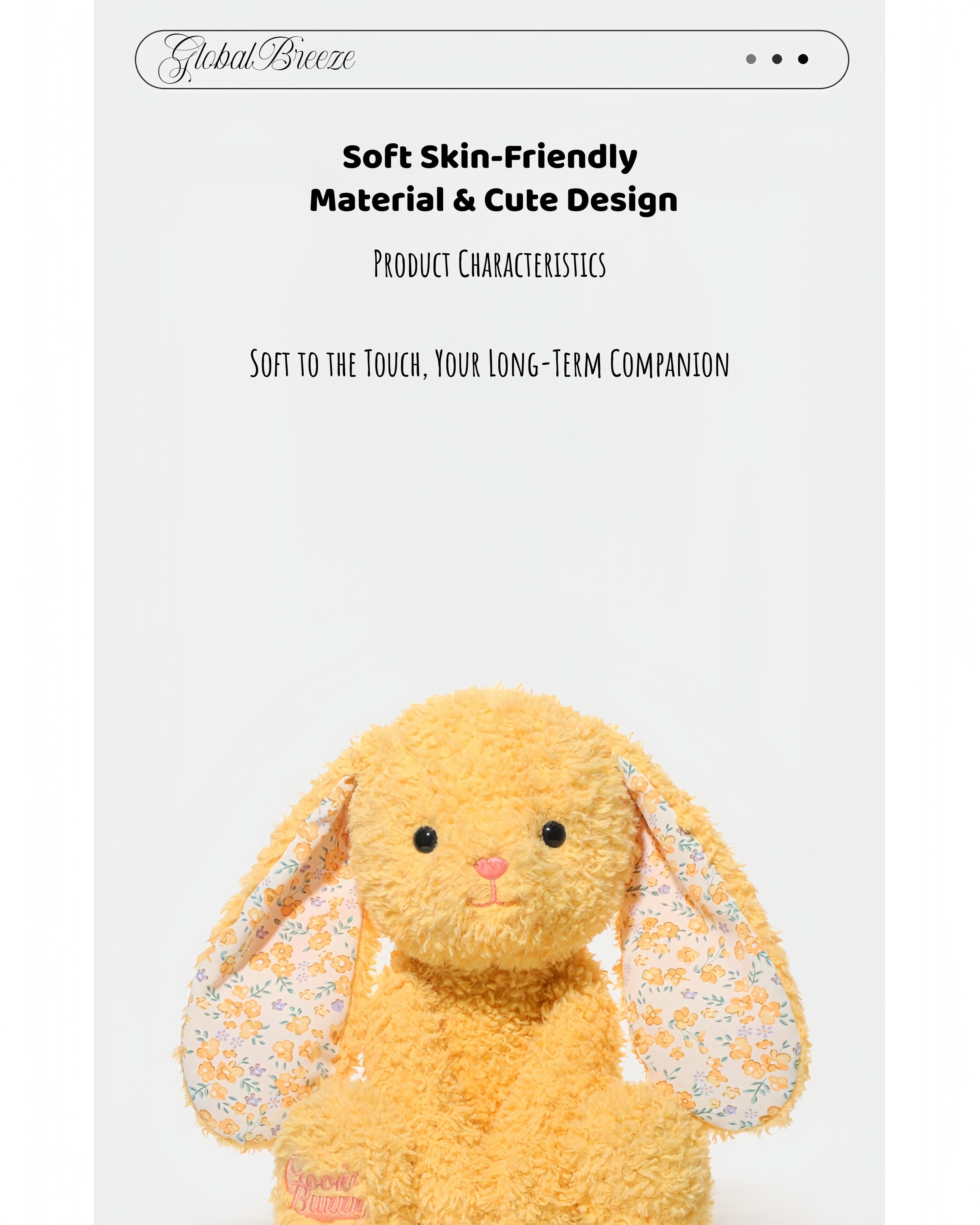 Yummy Bunny Plush Toy, Soft Stuffed Rabbit, Cute Fluffy Animal Doll, Skin-Friendly Plush with Floral Ears, Cozy Hug Toy for Kids Adults, Gift for Birthday, Easter, Christmas