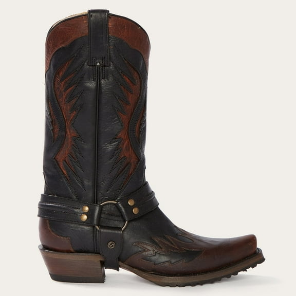 Men's Stetson Biker Outlaw Eagle Boots Square Rocker Toe Handcrafted Black Brown
