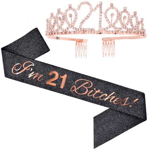 Conjunto de correas de hombro para fiesta de cumpleaños Correa de etiqueta para cumpleañera Correa de hombro de tela con corona en polvo de oro rosa