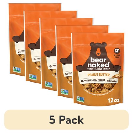 (5 pack) Bear Naked Peanut Butter Granola Cereal, Good Source of Fiber Bag, 12 oz