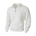 thumbnail image 3 of Dweltoz Mens Quarter Zip Pullover Sweater Knit Polo Long Sleeve Cable Ribbed Collar Cuffs Slim Fit Fall Winter Top,White M, 3 of 9