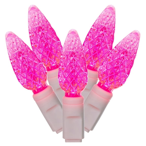 Vickerman 50 Pink C6 LED Light on White Wire, 25' Christmas Single Mold Light Strand