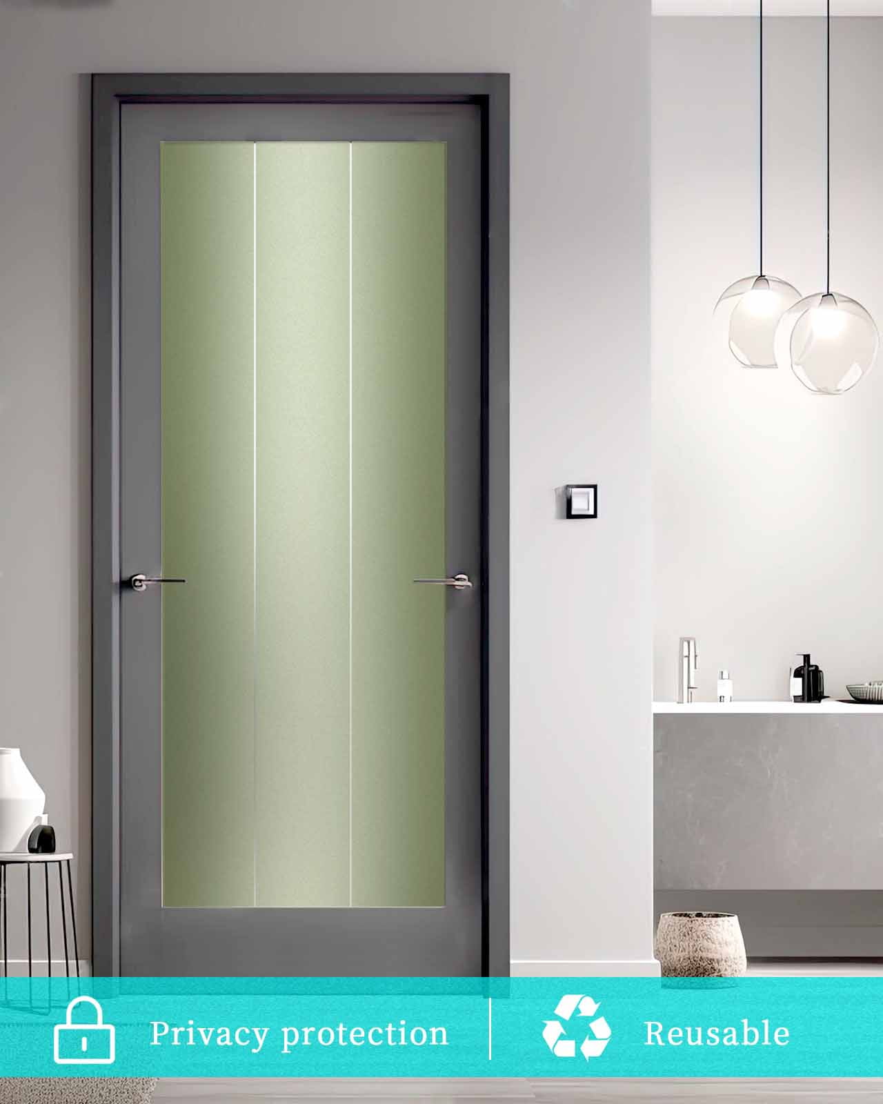 Window Privacy Film,Sage Green Ombre UV Sun Blocking Window Tint Film Heat Control One Way Blackout Window Film,Modern Abstract Gradient Color Art Non Adhesive Static Cling Window Sticker 23.6x59 In