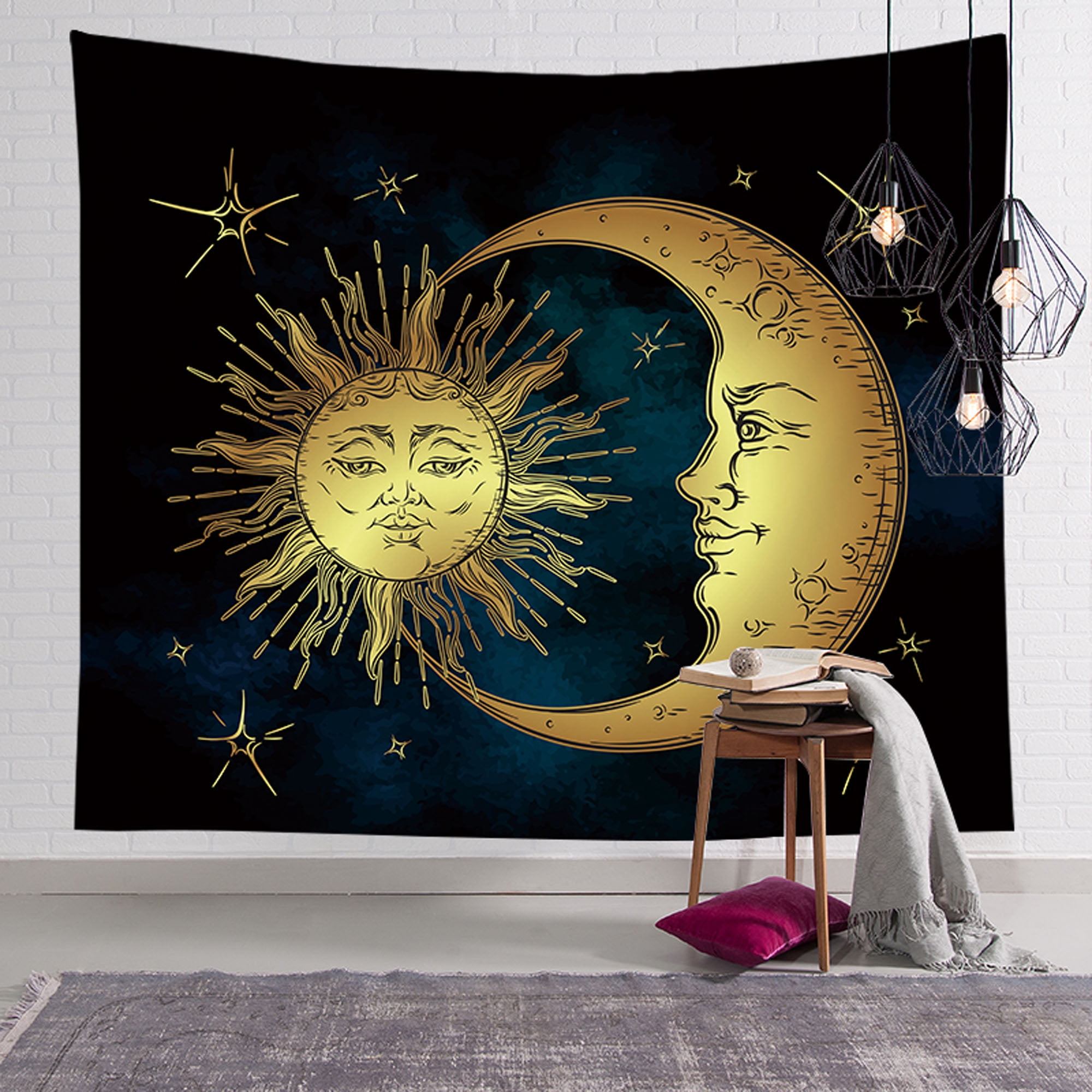 Indian Wall Decor Tapestry Hippie Sun Moon Yellow Wall Poster Indian Art 