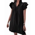 thumbnail image 3 of Women Summer Short Dress Casual V Neck Short Sleeve Tiered Mini Sun Dress Beach Vacation Sundress Black L, 3 of 7