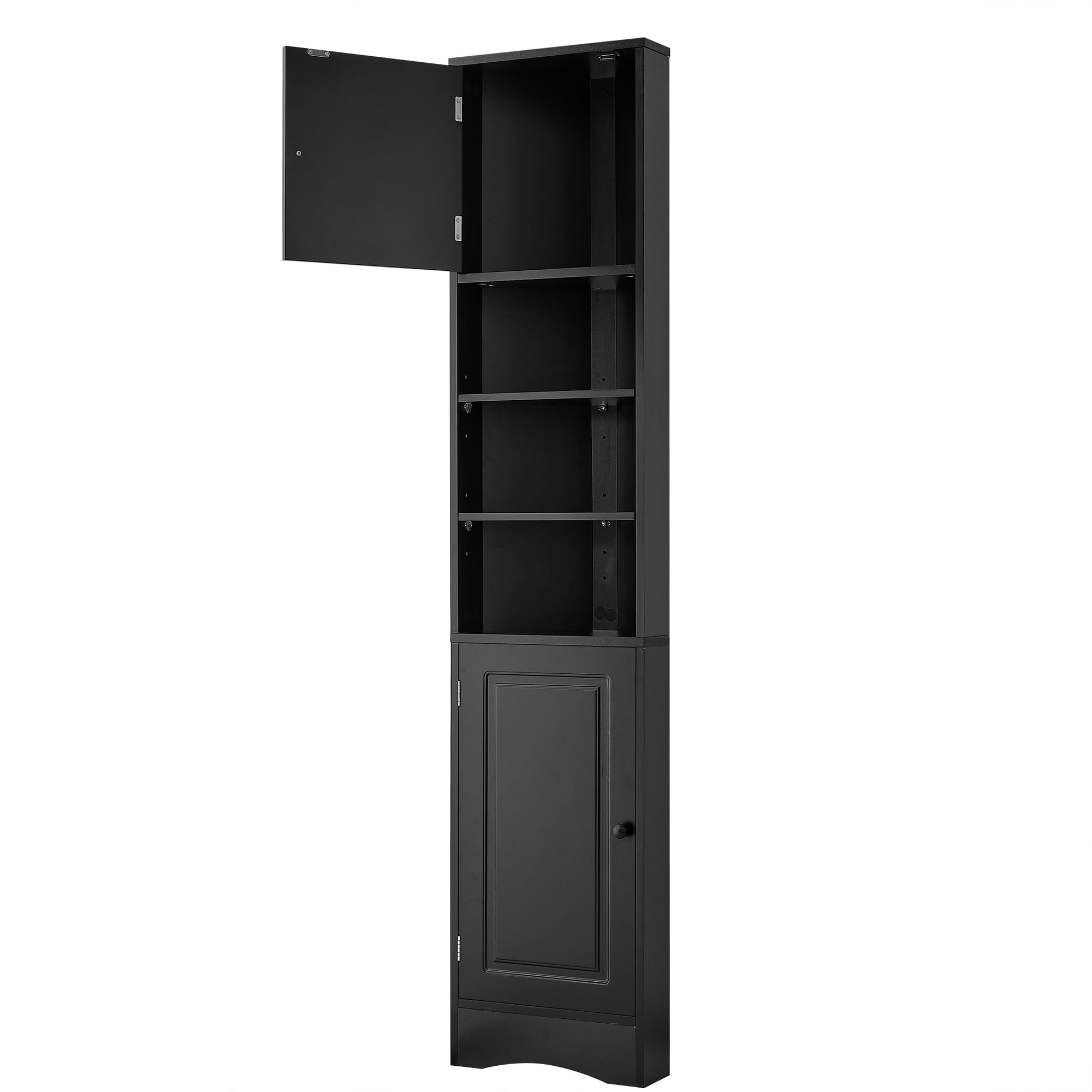 Aukfa Corner Wood Cabinet Tall Bathroom Storage Cabinet with Two Doors and Adjustable Shelves, Black
