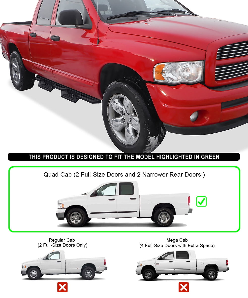 APS Stainless Steel 6.5in Nerf Bars Pocket Steps Square Tube Rocker Guards Compatible with Dodge Ram 1500 2500 3500 Quad Cab 02-08