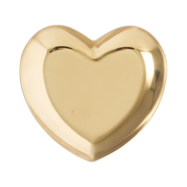 Plato de joyería en forma de corazón Bandeja de almacenamiento de acero inoxidable Bandejas organizadoras de joyas Regalo de San Valentín para mujeres damas (dorado)