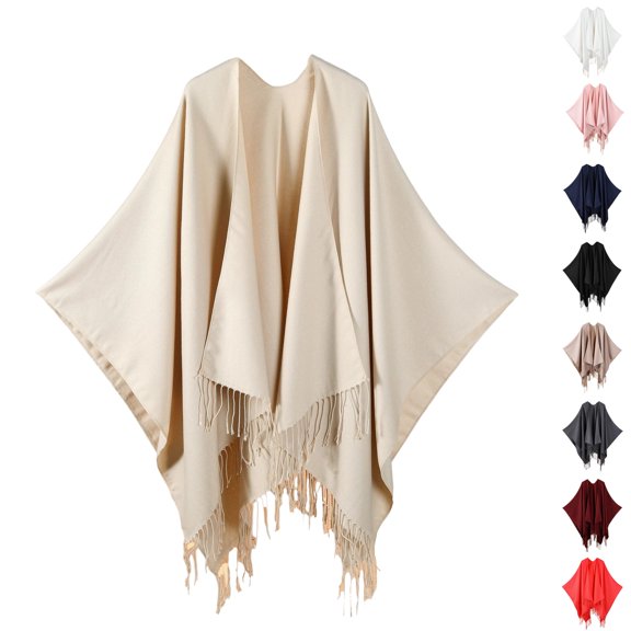 Resicozy Shawl Wraps Women Winter Knitted Scarf Fashion Solid Color Cardigan Cape Top Sweater Shawl Scarf Beige