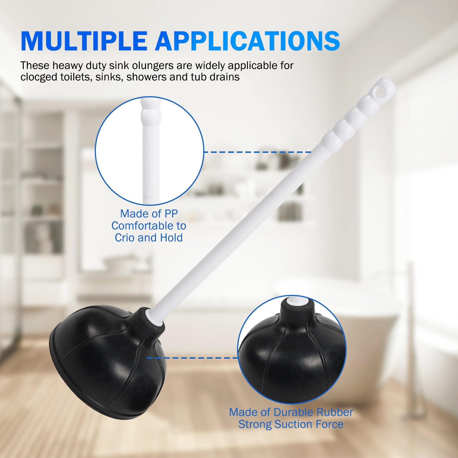 Koomade Toilet Plunger with Ergonomic Plastic Handle Pump Declogger Sink