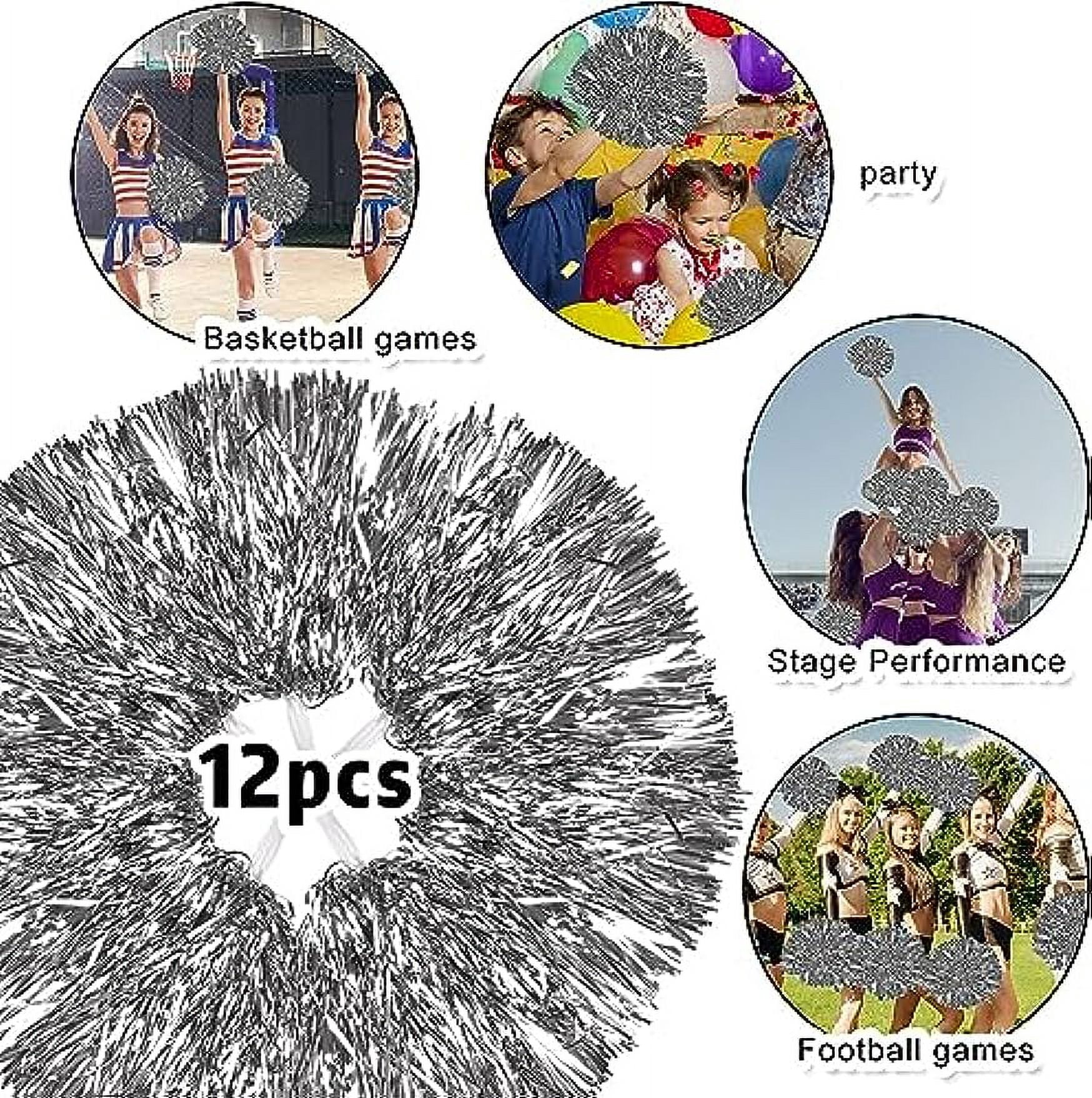 LINLIN 12 Pcs Cheerleading Pom Poms Dance Cheer Poms Metallic Foil Cheerleading Pom Poms Cheerleader Pompoms Cheer for Kids Adults Ball Dance Sports Team Spirit Cheering Fancy Dress Night Party