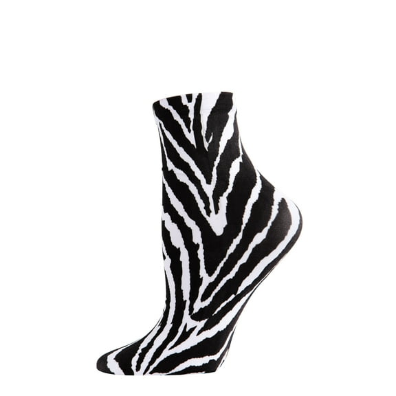 MeMoi Women's Wild Zebra Stripe Print Anklet Sock - Womens - Female (9-11, Black)