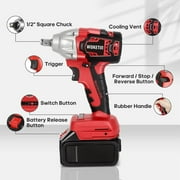 WUKETIN 21V Cordless Impact Wrench, Electric Brushless Motor Impact Drill Driver with 2 Battery and Chuck/Drill/Sockets/Tool Box/Fast Charger