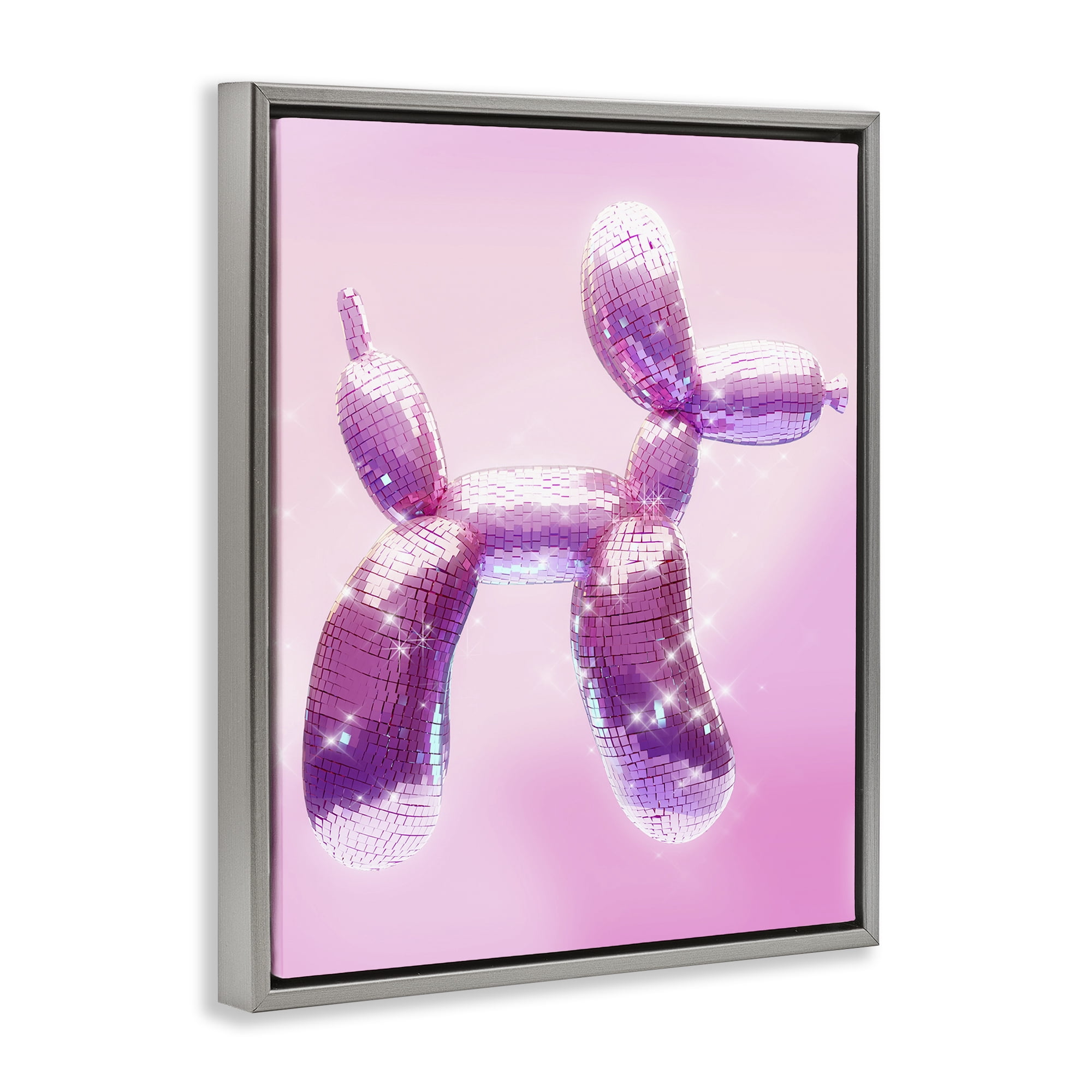 Stupell Industries Fun Disco Balloon Animal Abstract Painting Gray Floater Framed Canvas Art Print Wall Art, 25 x 31
