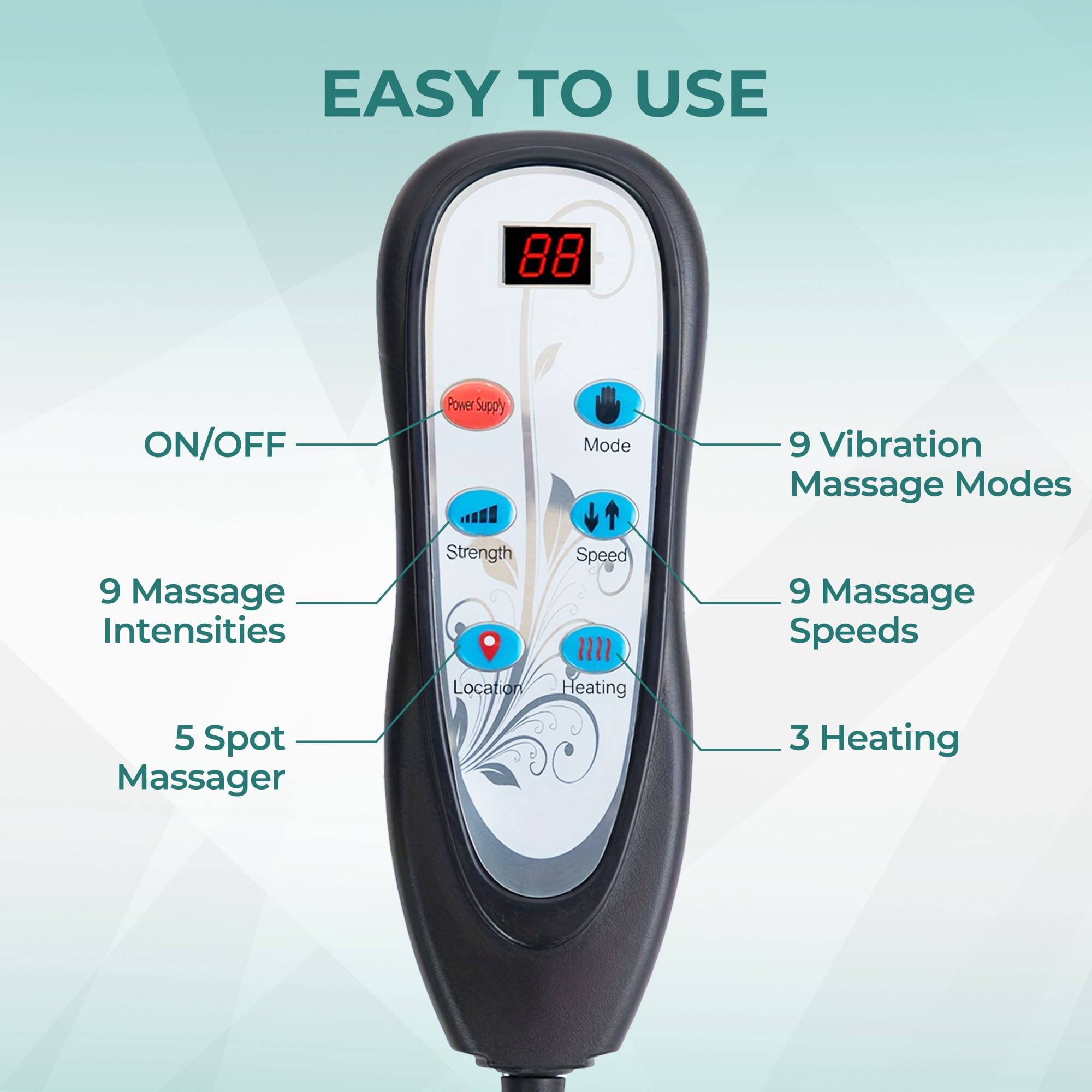 Back Massager with Heat, Massage Seat Cushion with 7 Motors, 3-Level Heat, 9 Modes & 9 Intensities, Massage Chair Pad for Home Office Car Use