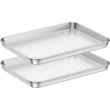 2 Pack Stainless Steel Baking Sheets,Cookie Sheet Metal Baking Pan Oven Tray, Rectangle Size 9 x 7 x 1 inch Non Toxic & Healthy,Superior Mirror Finish & Easy Clean,Dishwasher Safe