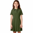 thumbnail image 7 of akafmk Teen Girls School Uniform Dresses Short Sleeve Collared Midi Dress Ruffled Placket Preppy Style Casual Summer A-Line Dress, 5-15 Years, 7 of 7