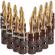 Goaycer Speaker Connector Banana Plugs - 24K Gold Plated Brass 4mm Plug (12 Pairs/24 pcs)