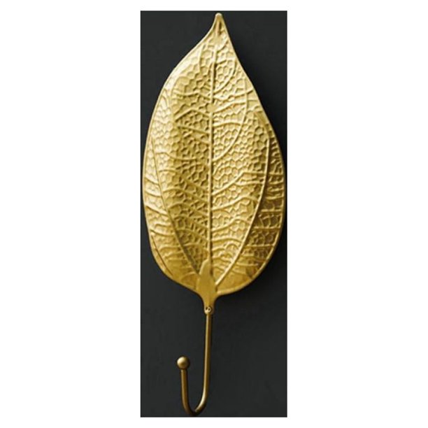 ganchos de hierro con forma de hoja, decorativos y modernos, para colgar en la pared, dorados, de una sola punta, extra grandes, para pasillos, salas de estar, cocinas y baños. Sin perforaciones.