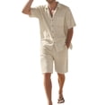 thumbnail image 2 of Men'S 2 Pieces Shirt Set Short Sleeve Button Down Casual Hippie Holiday Beach T-Shirts Shorts Outfits Khaki S, 2 of 8