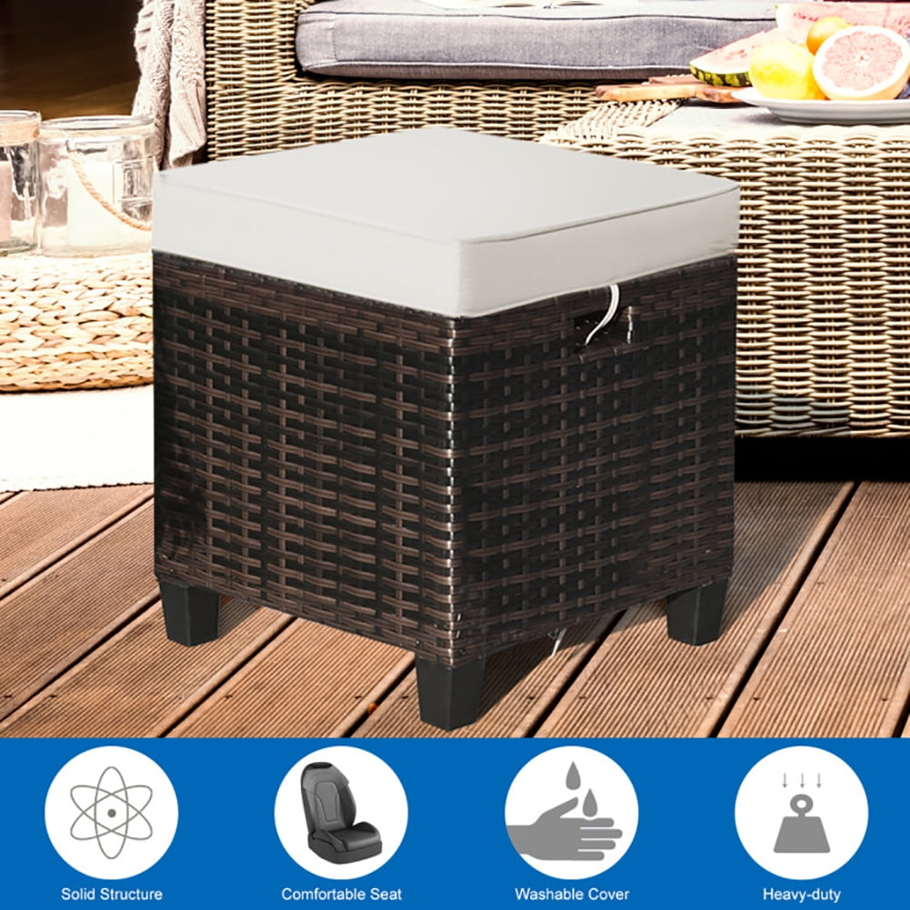 Aimee Lii 2 Pieces Patio Rattan Ottoman Set with Removable Cushions, Outdoor Patio Furniture Set, Beige Aimee Lii 2 Pieces Patio Rattan Ottoman Set with Removable Cushions, Outdoor Patio Furniture Set, Beige
