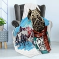 thumbnail image 4 of Pug Soft Flannel Fleece Blanket, Sketch Style Dog with Winter Clothes Scarf Sweater Mountains Background Open Sky Image, Cozy Plush for Indoor and Outdoor Use, 60" x 80", Ruby Blue, by Ambesonne, 4 of 5