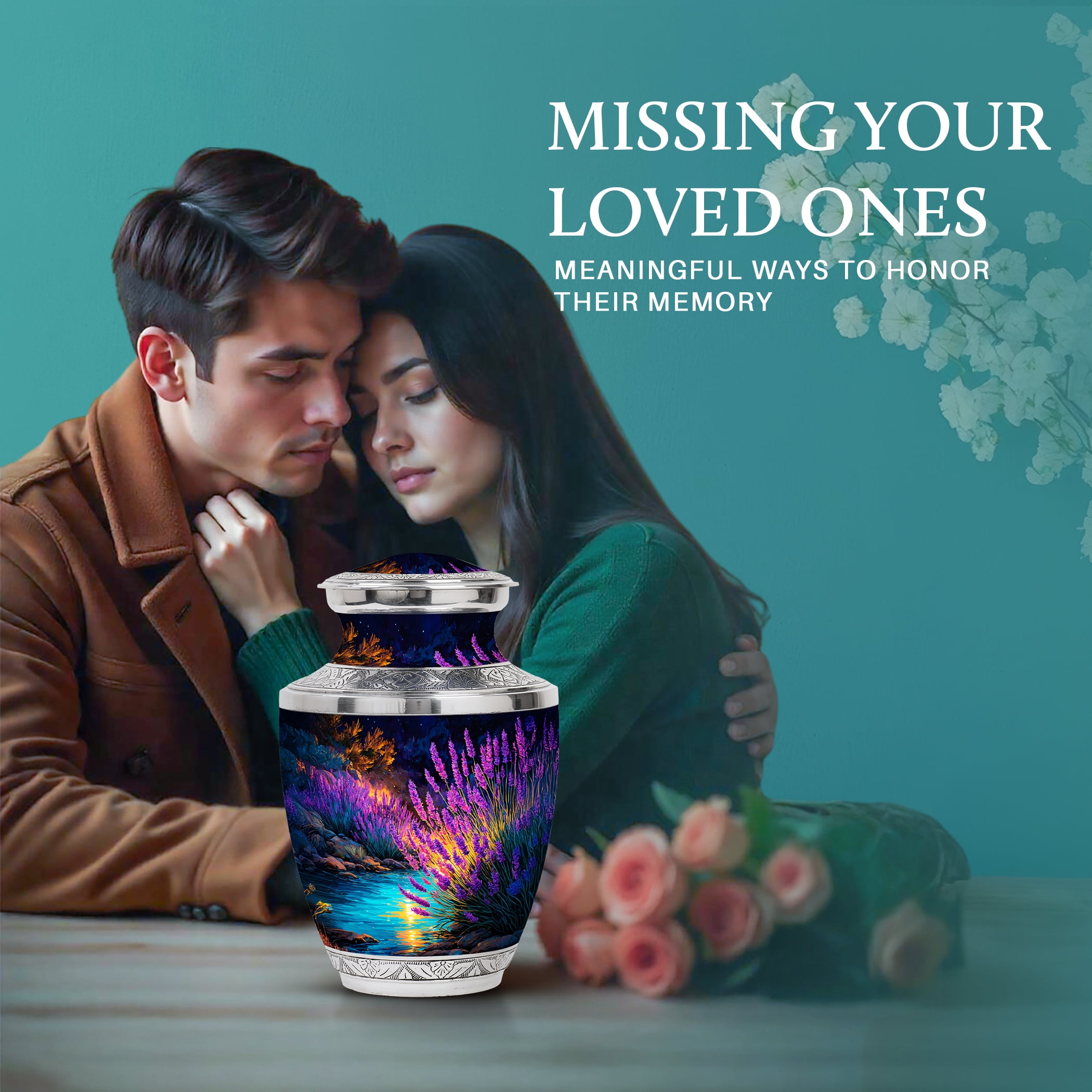SABURIAL Lavender Grass Urn - Human Remains For Mom & Dad - Combo - 10 Inch Large With 3 Inch - Unique Urns For Ashes - Decorative Urn - Miniature Urns For Adult Human