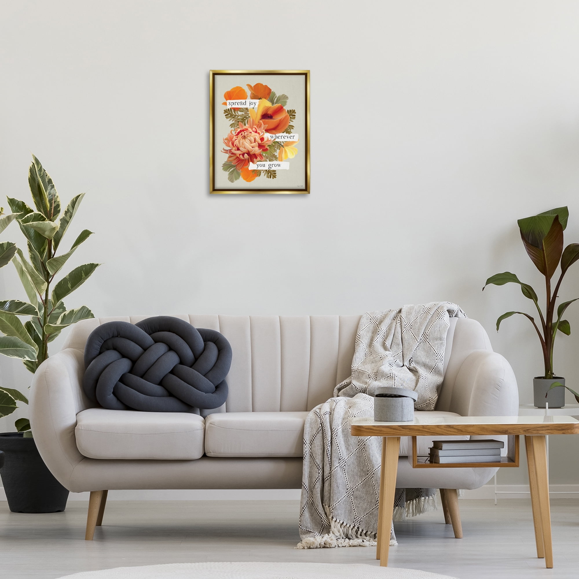 Stupell Industries Spread Joy Flowers Botanical & Floral Painting Gold Floater Framed Art Print Wall Art, 17 x 21