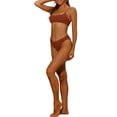 thumbnail image 4 of Women's 2 Piece Ribbed Bikini Sets, Adjustable Spaghetti Straps Sports Swimwear Bathing Suits Brown L, 4 of 5