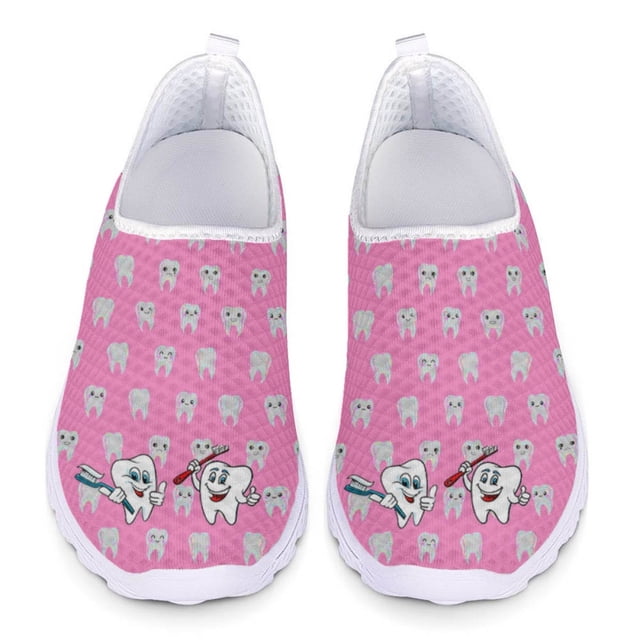 Zapatos de enfermería dental con dibujos de dientes, informales, ligeros, de malla, sin cordones, transpirables y cómodos, para mujer