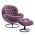 thumbnail image 7 of Velvet Swivel Accent Chair with Ottoman Set, Modern Lounge Chair with Metal Base & Footrest, Comfy Single Sofa Chair for Living Room Bedroom, Purple, 7 of 7
