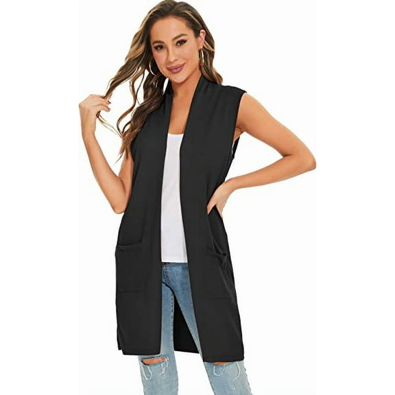 Cizayoi Women's Long Knit Sleeveless Pockets Cardigan Vest