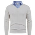 thumbnail image 2 of SYMOID Mens Two-in-One Sweater with Cable Knit & Built-in Striped Shirt Collar - V-Neck, White, Casual & Smart Style, Sizes M to XXXL,Size 3XL, 2 of 9