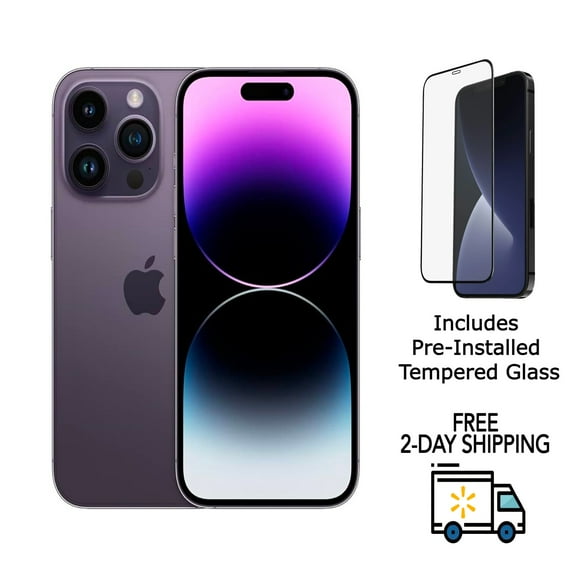 Restored Apple iPhone 14 Pro A2650 (Fully Unlocked) 128GB Deep Purple w/ Pre-Installed Tempered Glass (Refurbished)