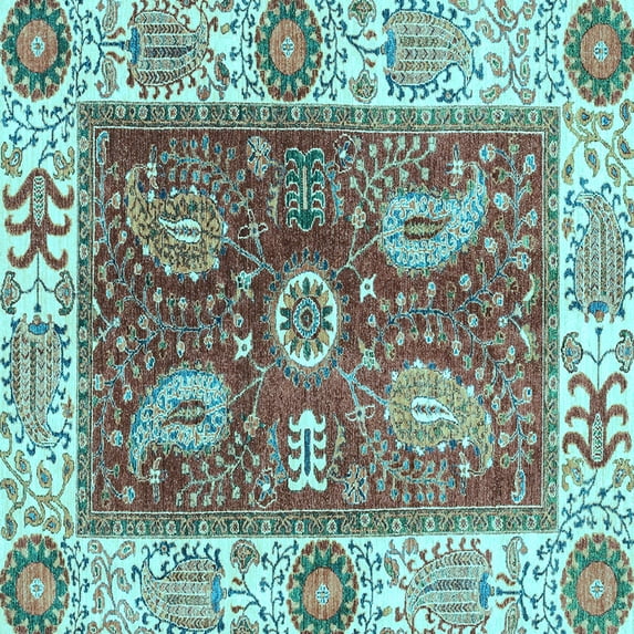 Ahgly Company Indoor Square Oriental Light Blue Traditional Area Rugs, 8' Square