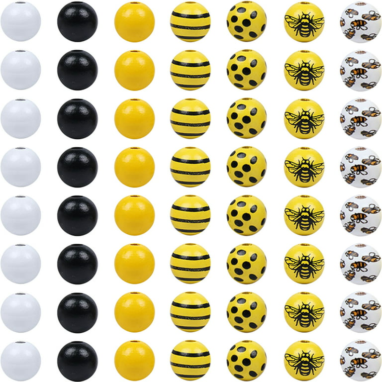 140Pcs Wooden Beads DIY Bee Wood Beads Bee Crafts Beads Decorative