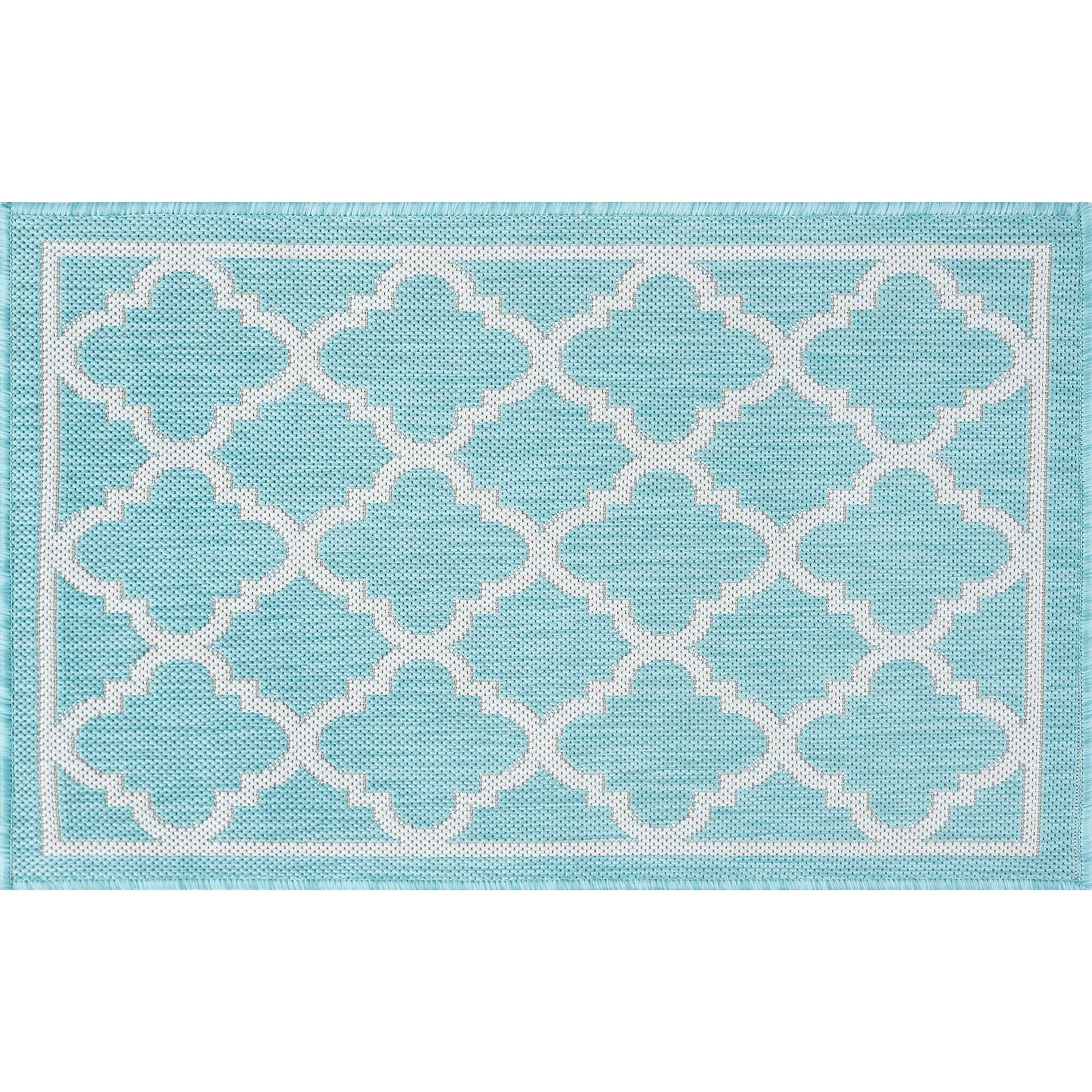 Bliss Rugs Geometric Indoor Outdoor Rug Low-Profile Floor Mat for Patio, Entrance, Front Door | Aqua, 2' x 3'