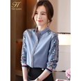 thumbnail image 3 of H Han Queen-Blusa de gasa con estampado Vintage para mujer, camisa informal de manga larga, elegante, Simple, coreana, nueva, 3 of 4